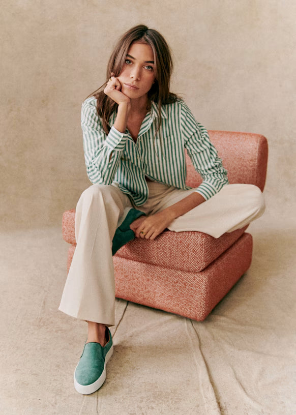 Green And White Strip Cotton Shirt