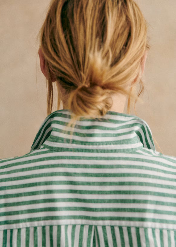 Green And White Strip Cotton Shirt