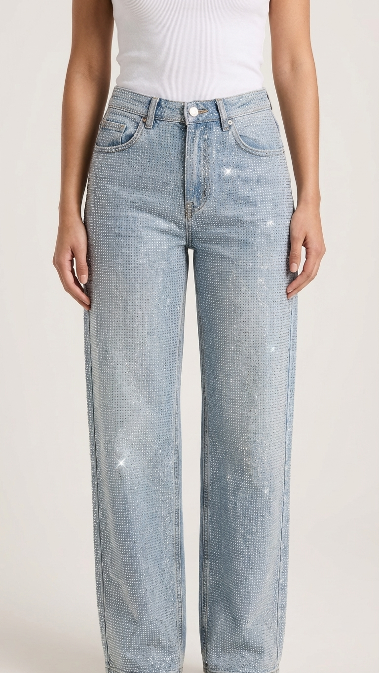 Silver Diamanté Wide Leg Jeans