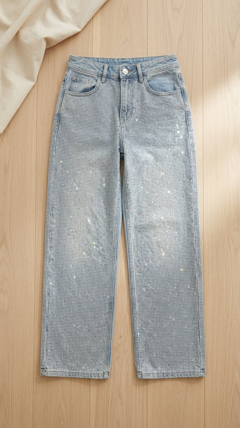 Silver Diamanté Wide Leg Jeans