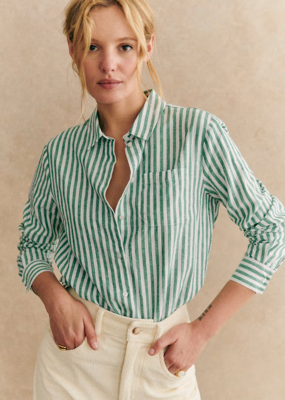 Green And White Strip Cotton Shirt